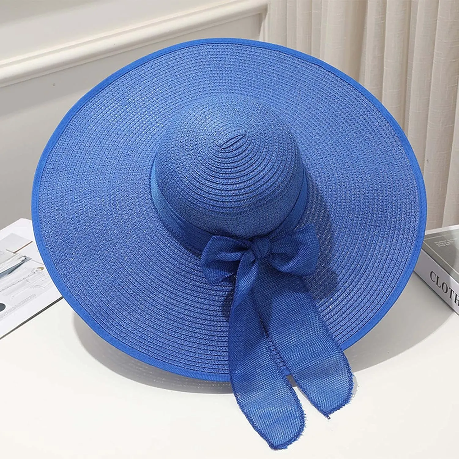 Straw Hat Women Beach Sun Hats Leisure Summer Travel Beach Cap Vacation UPF50 Foldable Wide Brim Hat Floppy Straw