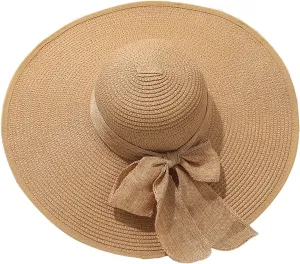 Straw Hat Women Beach Sun Hats Leisure Summer Travel Beach Cap Vacation UPF50 Foldable Wide Brim Hat Floppy Straw