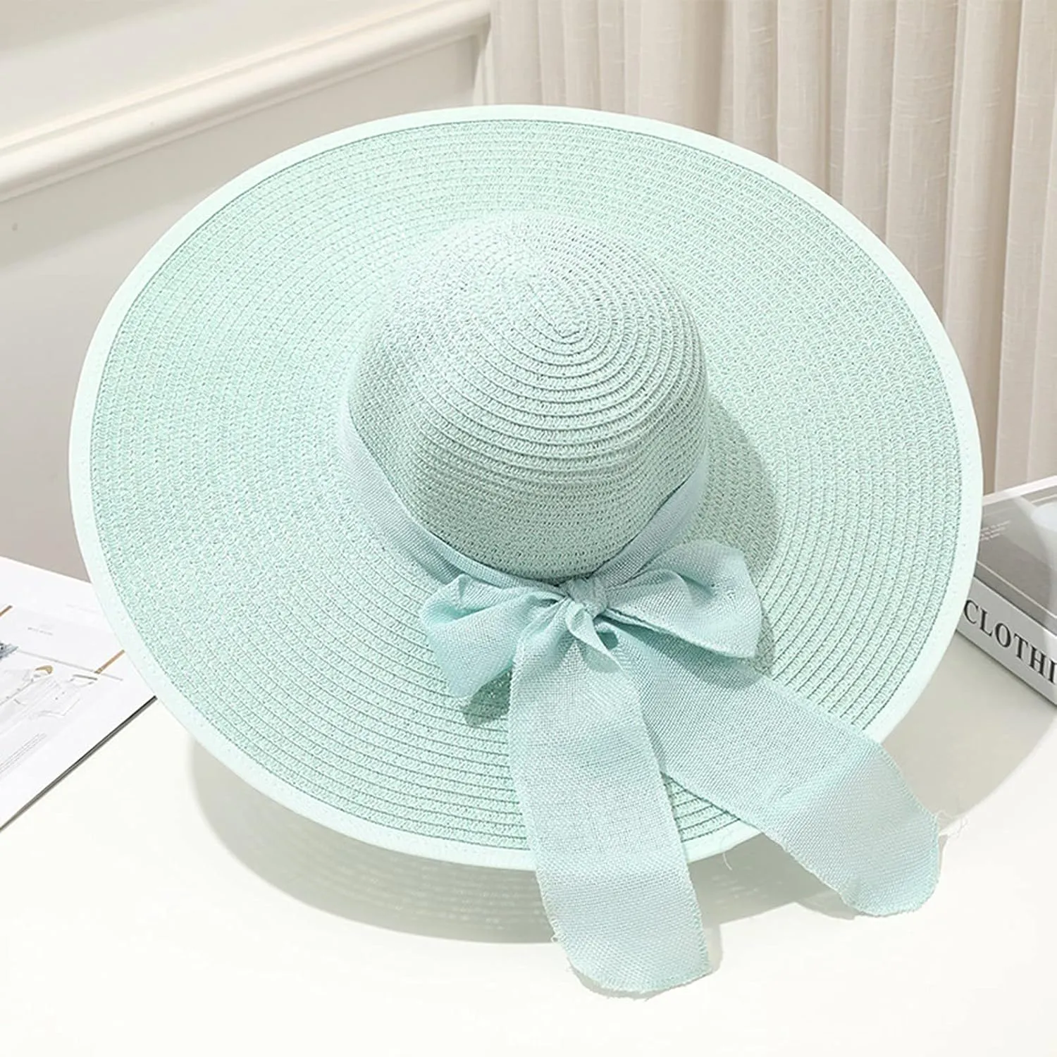 Straw Hat Women Beach Sun Hats Leisure Summer Travel Beach Cap Vacation UPF50 Foldable Wide Brim Hat Floppy Straw
