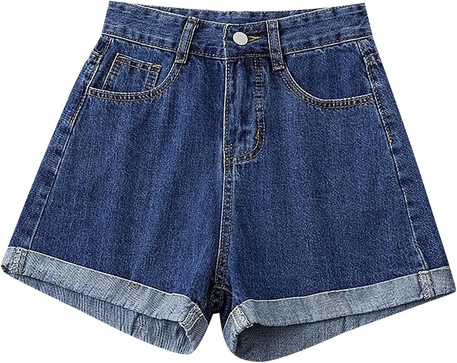 Stretchy Jean Shorts for Women High Waisted Rolled Hem Denim Short Baggy Casual Trendy Summer Jorts Short with Pocket