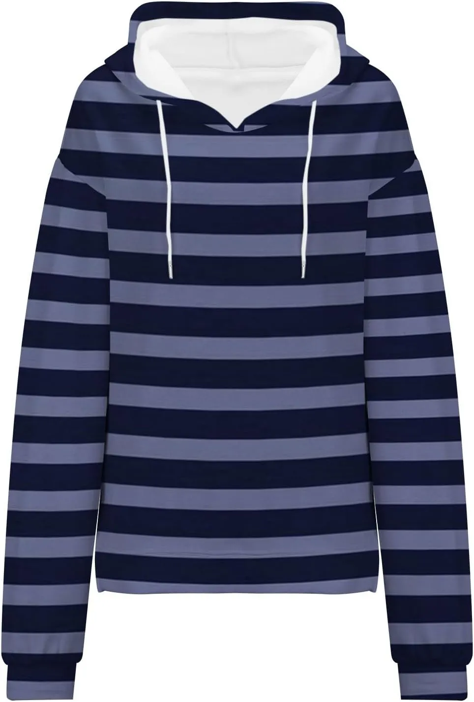 Striped Drawstring Hoodies for Women Oversized Pullover Blouse Casual Long Sleeve Workout Preepy Hooded Sweatshirts