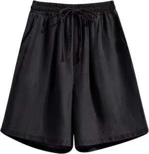 Summer Denim Shorts for Women 2024 Elastic Waist Short Jeans Drawstring Jeans Shorts High Waisted Lounge Shorts