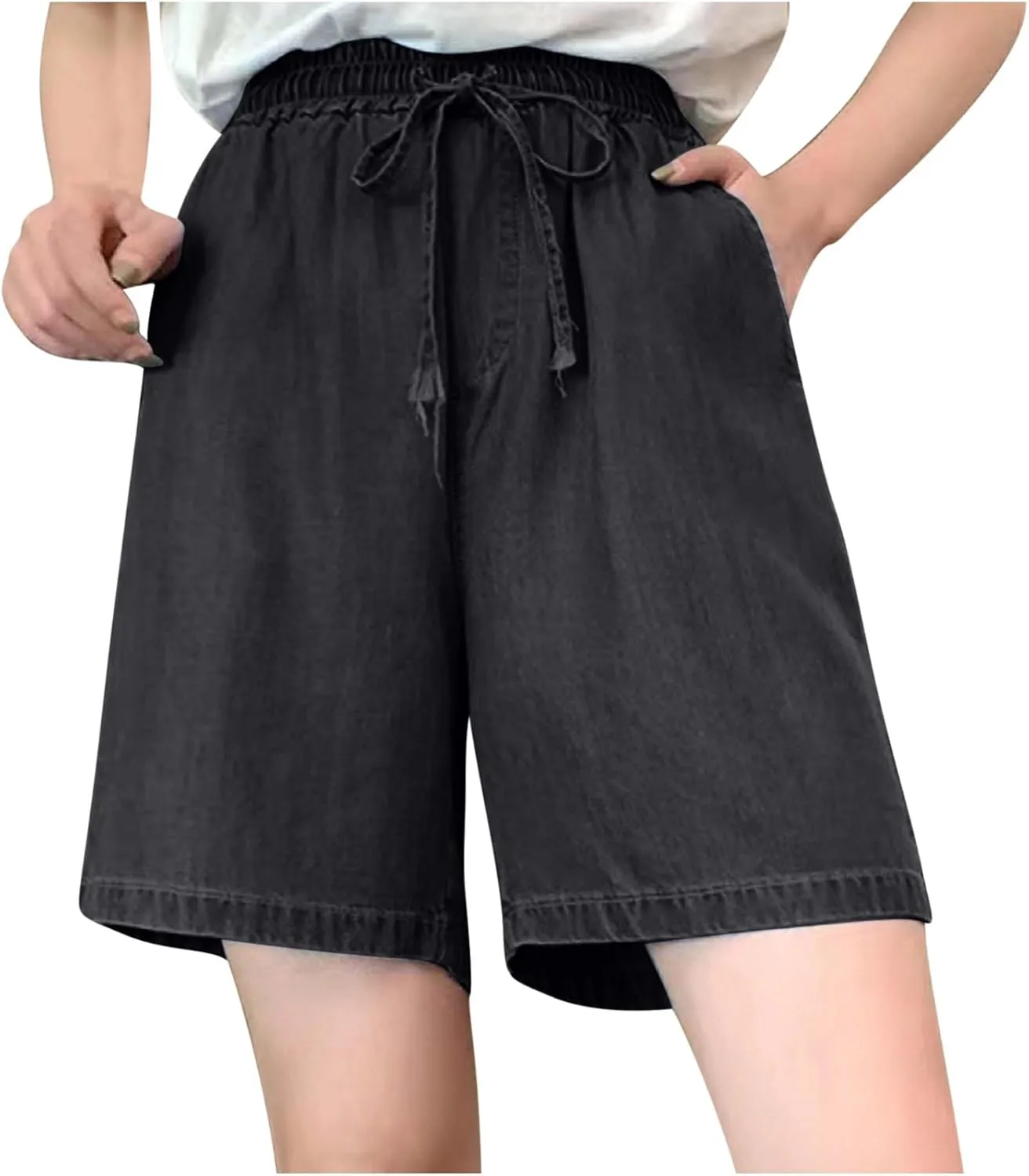 Summer Denim Shorts for Women 2024 Elastic Waist Short Jeans Drawstring Jeans Shorts High Waisted Lounge Shorts