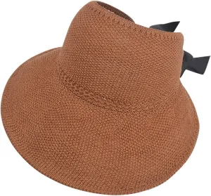 Summer Straw Roll Up Ponytail hat Ladies Wide-Brimmed Beach hat UV Protection Sun Visor Hats for Women Bowknot Floppy Sun hat