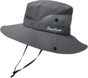 Sun Hats for Men Women Wide Brim Summer Beach Fishing Hat Outdoor UV Protection Bucket Cap Mesh Foldable Ponytail Hat