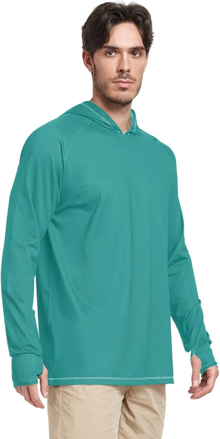 Sun Protective Hooded Shirts, Men Long Sleeve t Shirts Quick Dry, Light Running Hoodies for Men, Turquoise Blue Glitter S