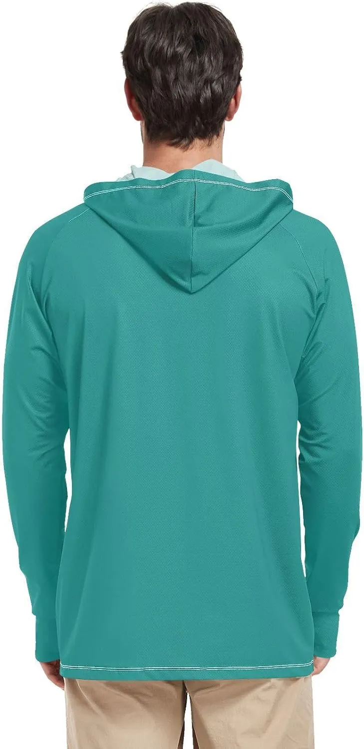 Sun Protective Hooded Shirts, Men Long Sleeve t Shirts Quick Dry, Light Running Hoodies for Men, Turquoise Blue Glitter S