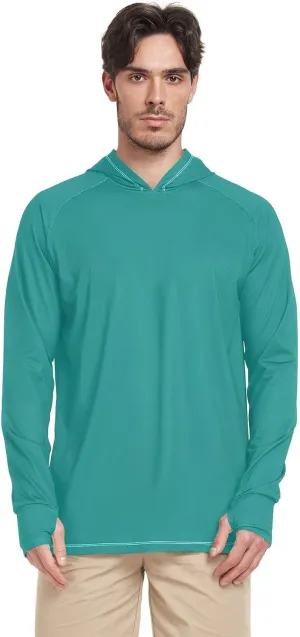 Sun Protective Hooded Shirts, Men Long Sleeve t Shirts Quick Dry, Light Running Hoodies for Men, Turquoise Blue Glitter S