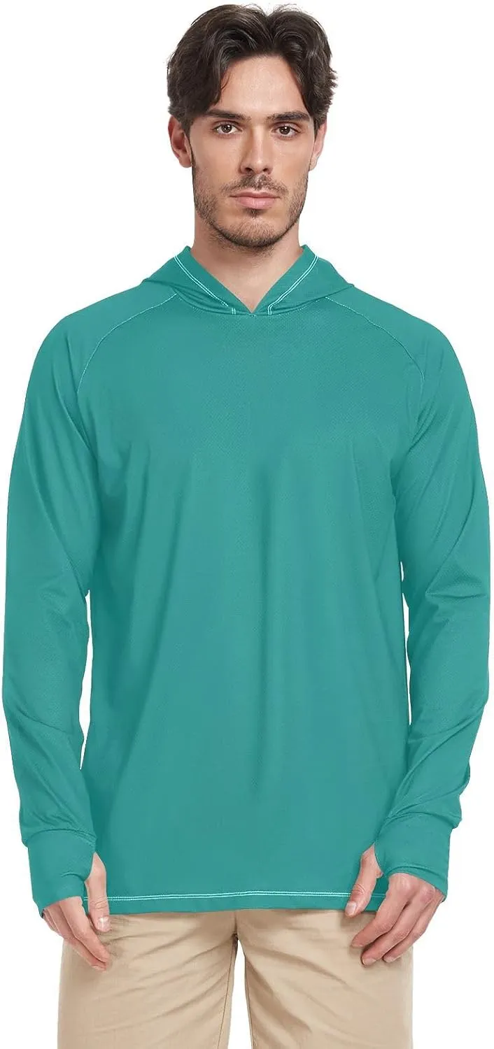 Sun Protective Hooded Shirts, Men Long Sleeve t Shirts Quick Dry, Light Running Hoodies for Men, Turquoise Blue Glitter S