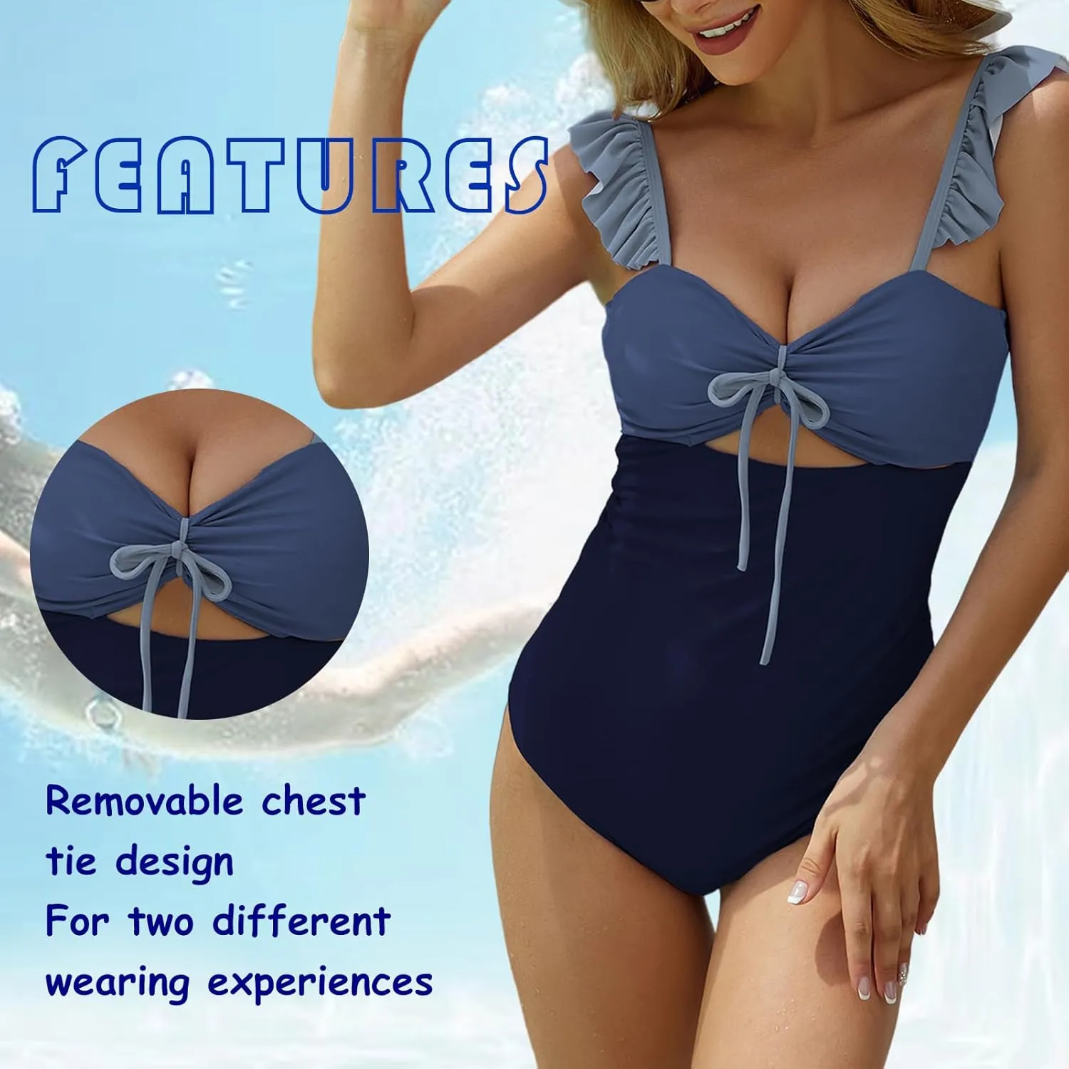 Sunshine swing Women One Piece Swimsuit Tummy Control Cutout High Waisted Tie Knot Front Bathing Suit Adjustable Straps
