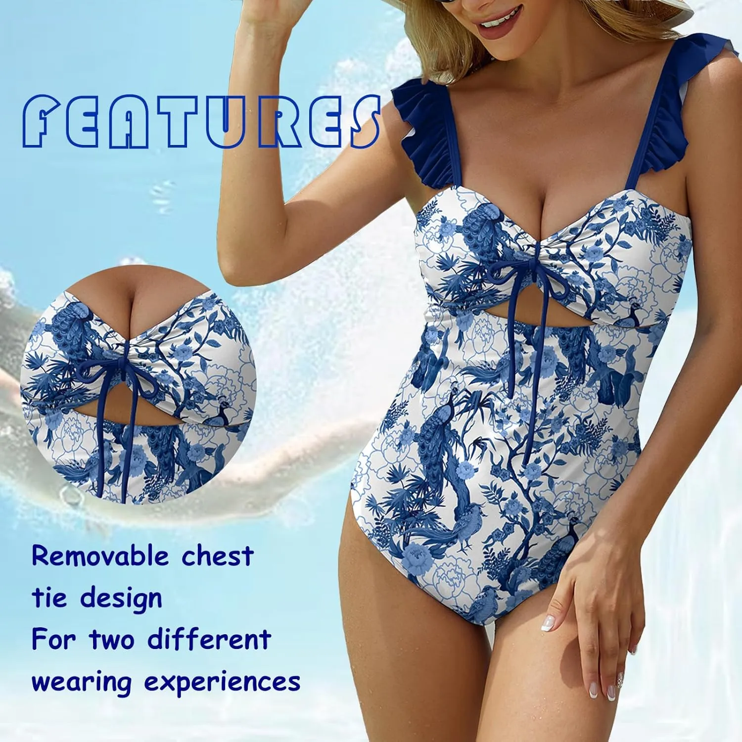 Sunshine swing Women One Piece Swimsuit Tummy Control Cutout High Waisted Tie Knot Front Bathing Suit Adjustable Straps