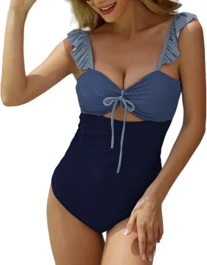 Sunshine swing Women One Piece Swimsuit Tummy Control Cutout High Waisted Tie Knot Front Bathing Suit Adjustable Straps