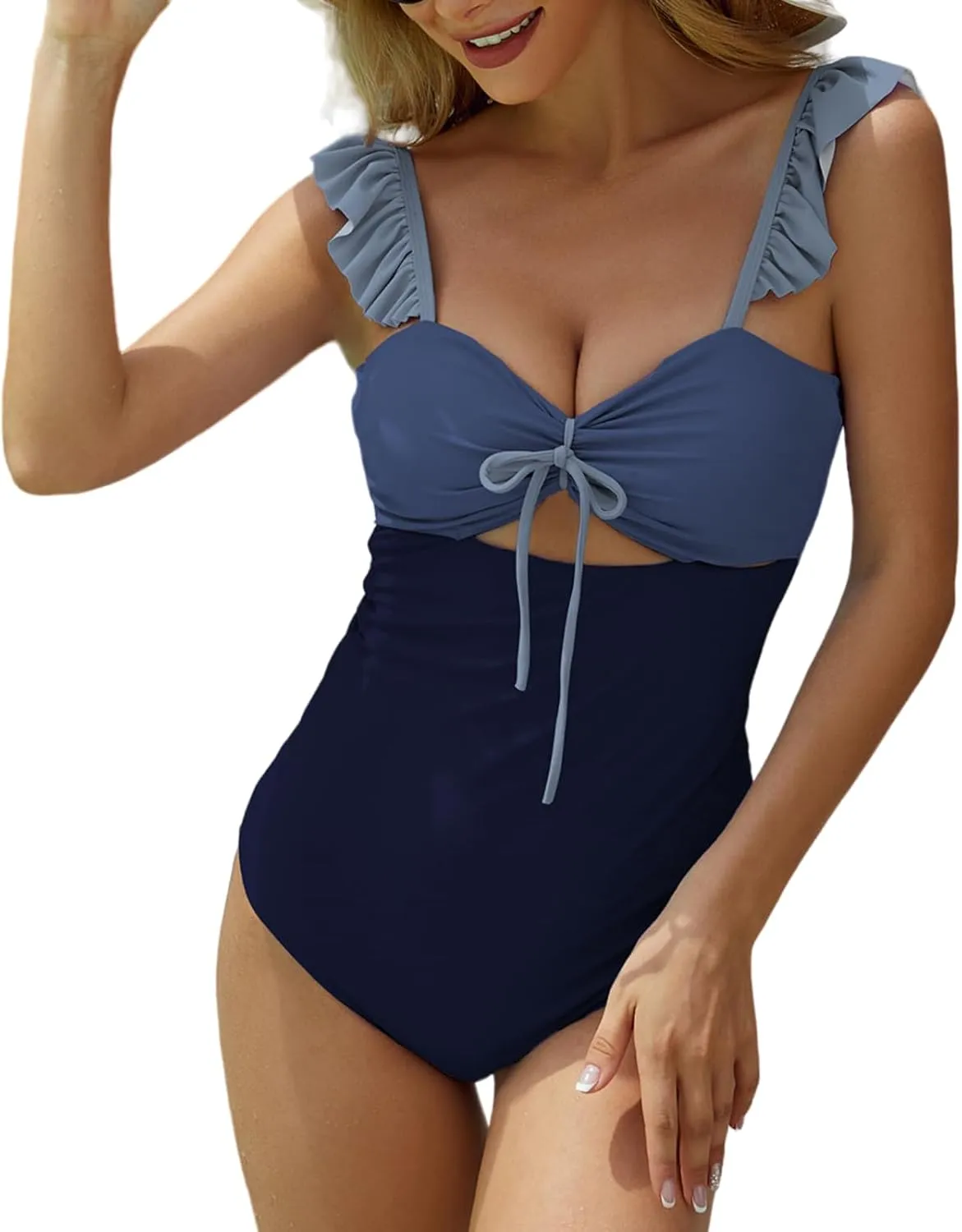 Sunshine swing Women One Piece Swimsuit Tummy Control Cutout High Waisted Tie Knot Front Bathing Suit Adjustable Straps