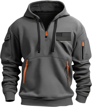 Tactical Hoodies for Men Quarter Zip Pullover Sweatshirts USA Flag Graphic Pullover Long Sleeve Tactical Shirt Tops