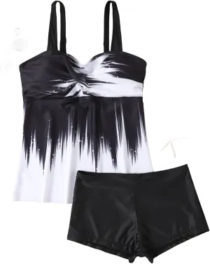 Tankini Swimsuits for Women Plus Size Sexy Slim Vintage Printed Bathing Suits with Shorts Two-Piece Split Swimwear