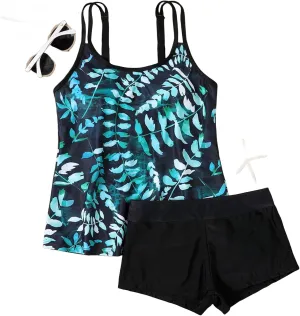 Tankini Swimsuits for Women Plus Size Sexy Slim Vintage Printed Bathing Suits with Shorts Two-Piece Split Swimwear