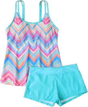 Tankini Swimsuits for Women Plus Size Sexy Slim Vintage Printed Bathing Suits with Shorts Two-Piece Split Swimwear