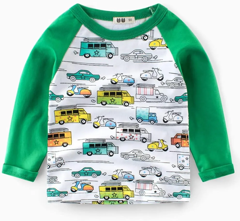 Toddler Boys 3-Pack Long Sleeve Excavator T-Shirt 100% Cotton Basic Tops Car Shirt