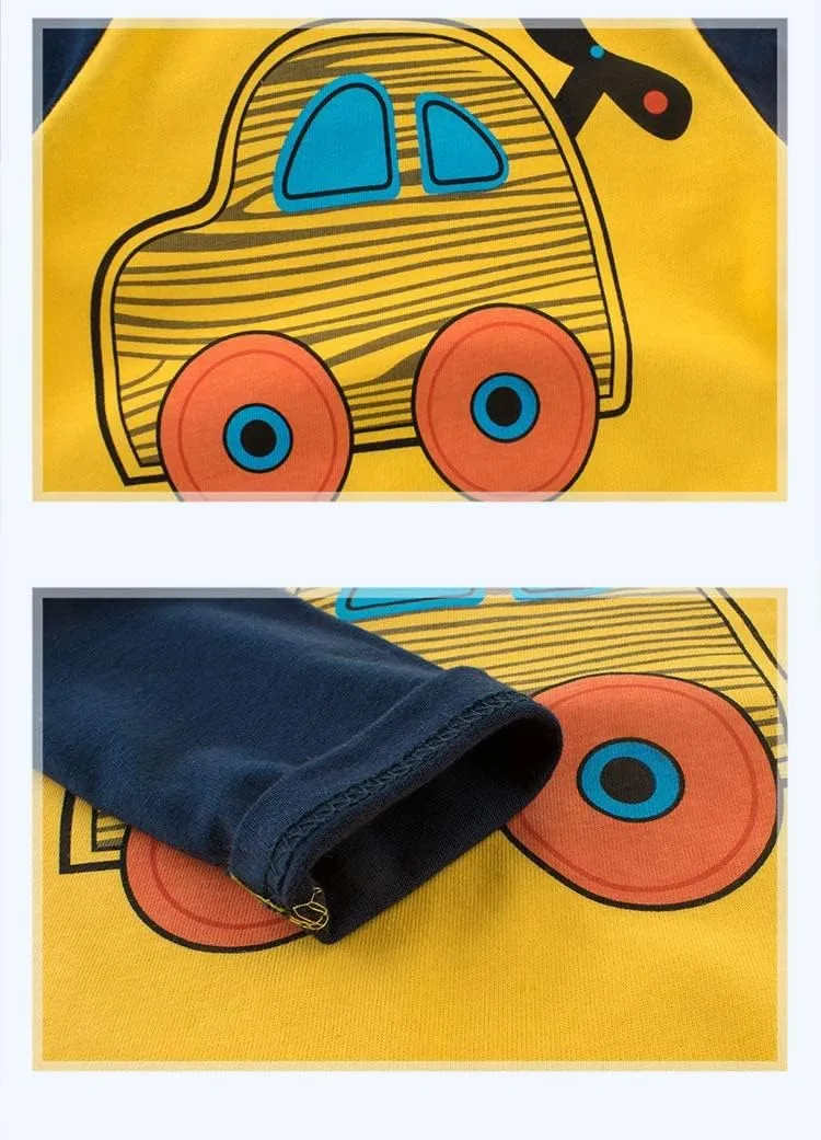 Toddler Boys 3-Pack Long Sleeve Excavator T-Shirt 100% Cotton Basic Tops Car Shirt