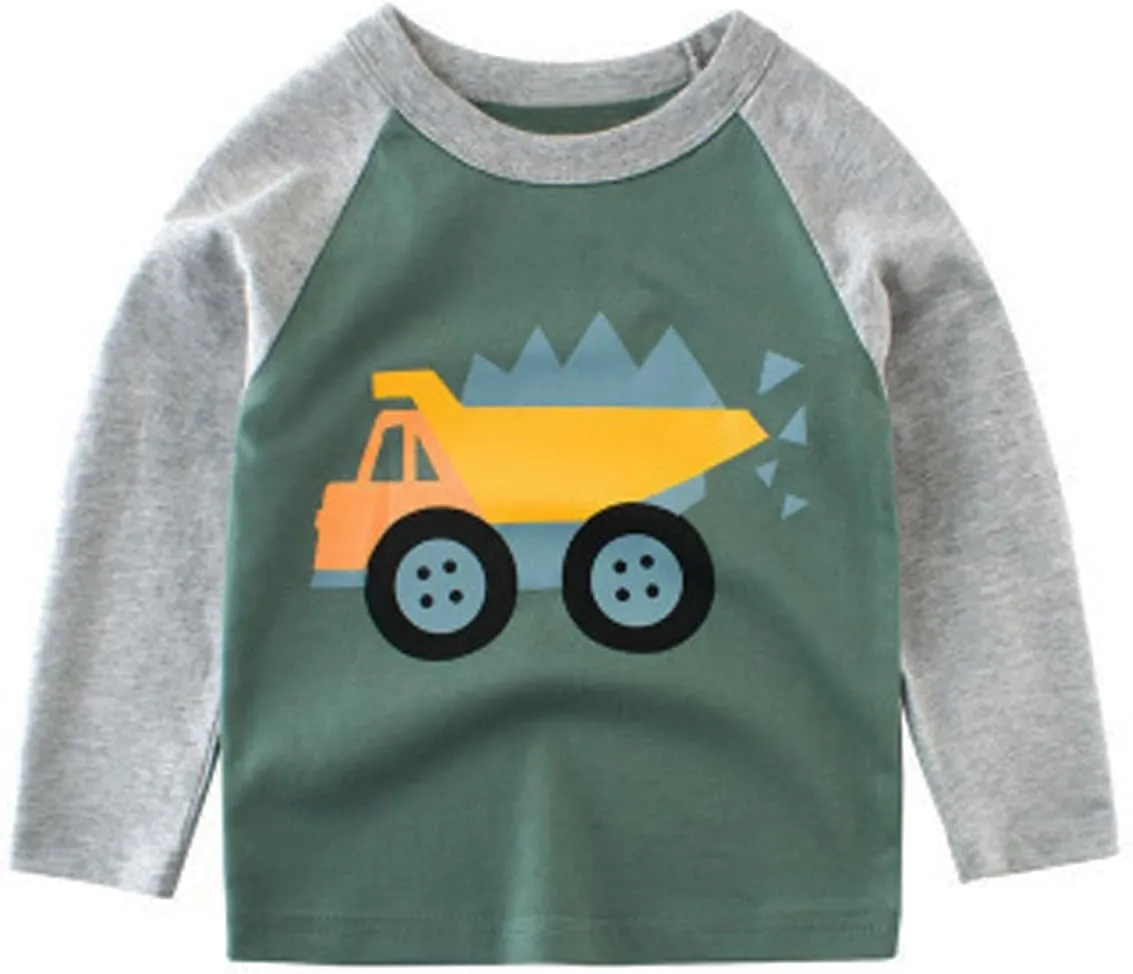 Toddler Boys 3-Pack Long Sleeve Excavator T-Shirt 100% Cotton Basic Tops Car Shirt