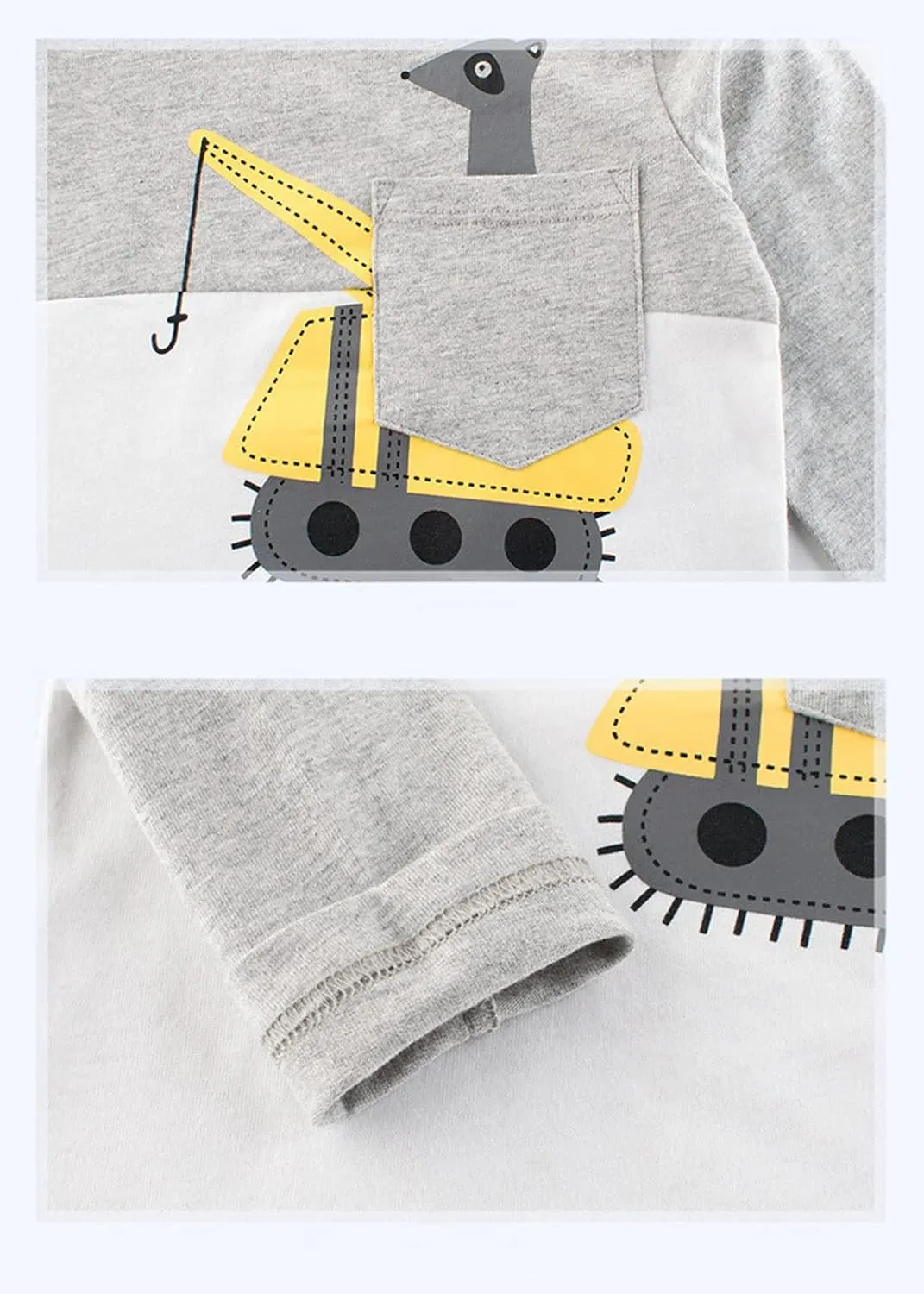 Toddler Boys 3-Pack Long Sleeve Excavator T-Shirt 100% Cotton Basic Tops Car Shirt