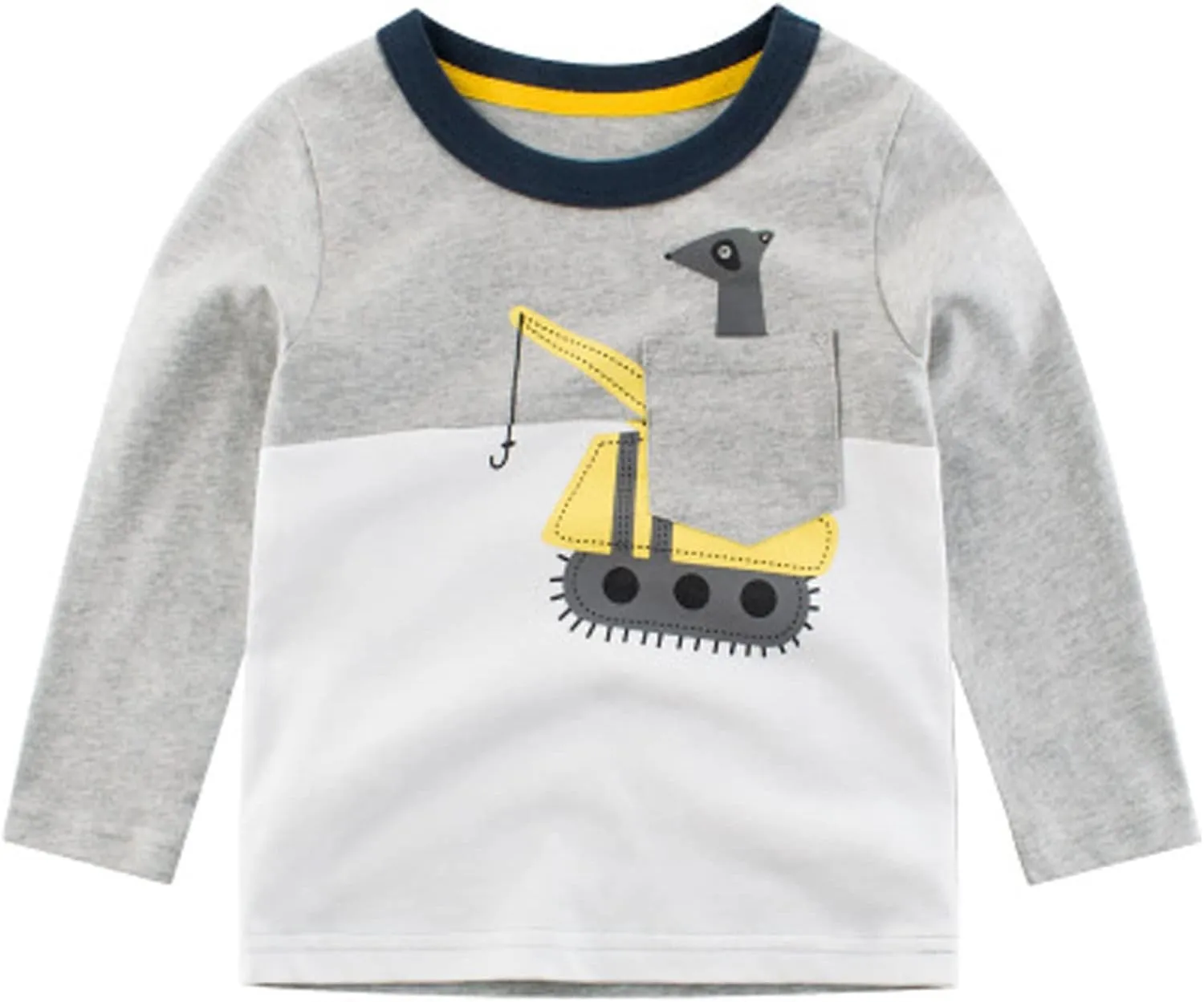 Toddler Boys 3-Pack Long Sleeve Excavator T-Shirt 100% Cotton Basic Tops Car Shirt