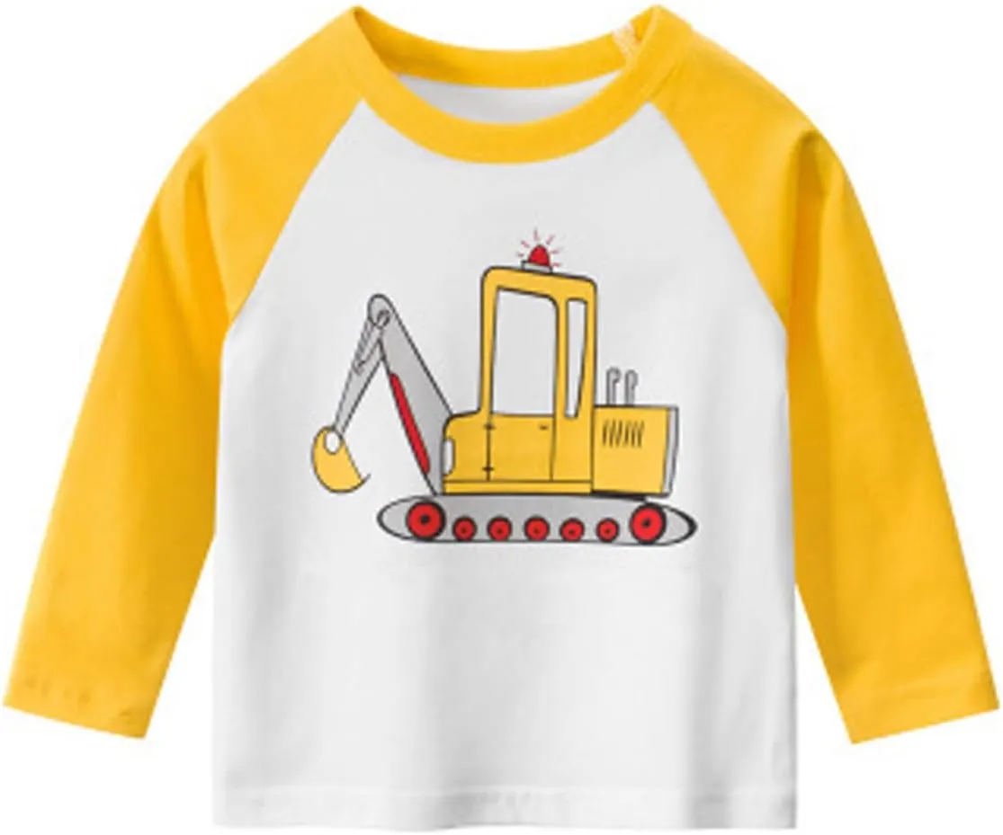 Toddler Boys 3-Pack Long Sleeve Excavator T-Shirt 100% Cotton Basic Tops Car Shirt