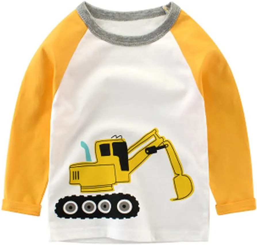 Toddler Boys 3-Pack Long Sleeve Excavator T-Shirt 100% Cotton Basic Tops Car Shirt