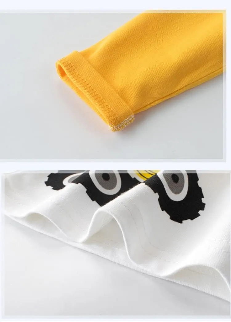 Toddler Boys 3-Pack Long Sleeve Excavator T-Shirt 100% Cotton Basic Tops Car Shirt