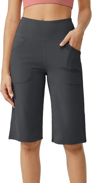 Tummy Control Yoga Capris Women Casual Stretch High Waisted Yoga Leggings Comfy Wide Leg Pants Yoga Capri for Women