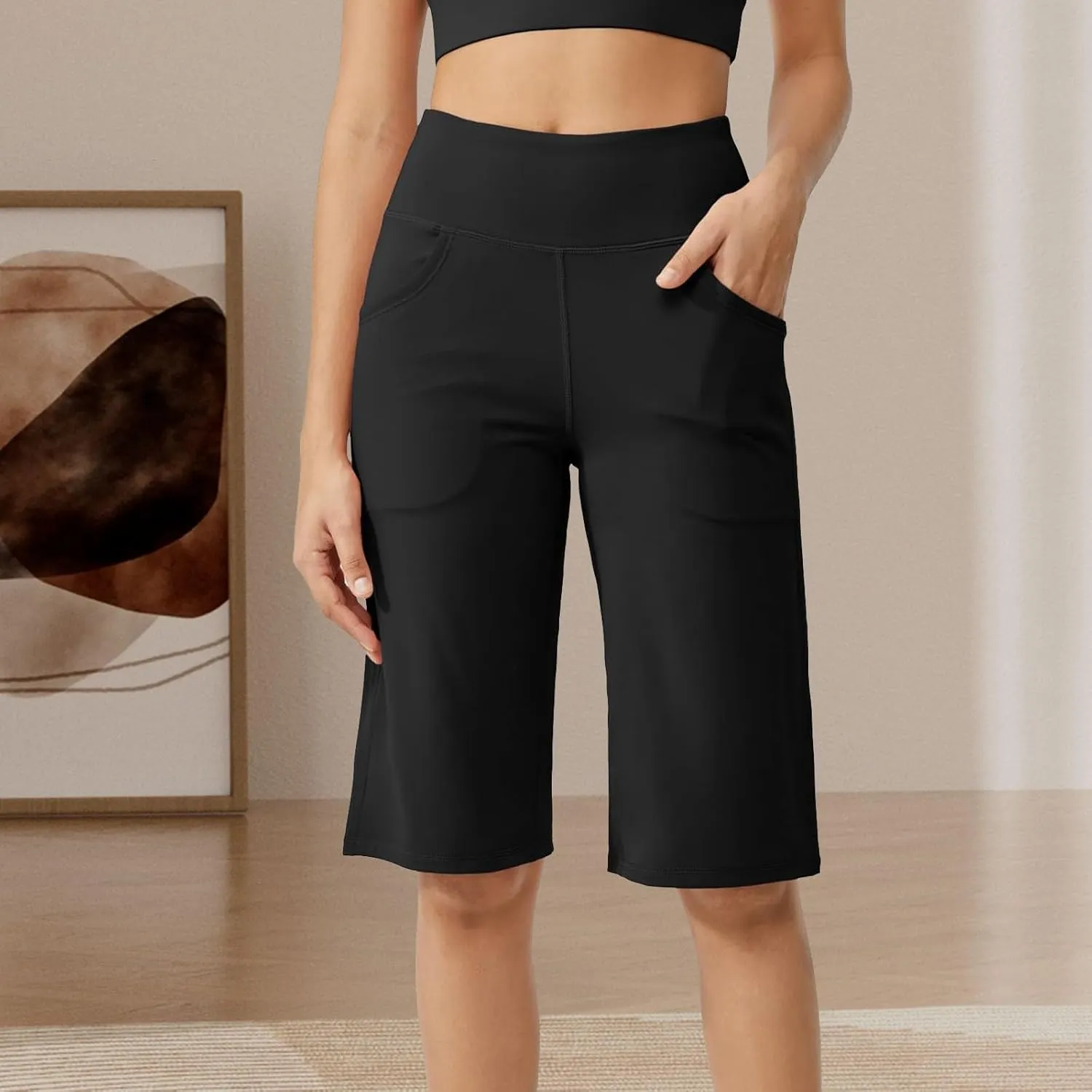 Tummy Control Yoga Capris Women Casual Stretch High Waisted Yoga Leggings Comfy Wide Leg Pants Yoga Capri for Women