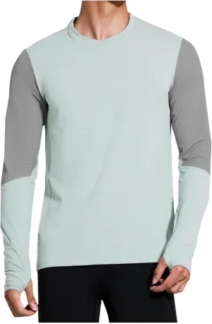 UPF 50  Mens Swim Shirts, Long Sleeve Sun Protection Fishing Rash Guard, Quick Dry UV Hiking T Shirt with Thumbhole