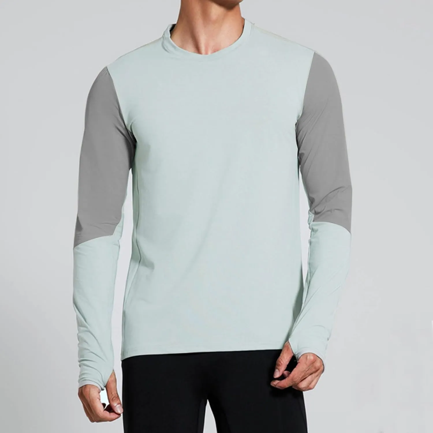 UPF 50  Mens Swim Shirts, Long Sleeve Sun Protection Fishing Rash Guard, Quick Dry UV Hiking T Shirt with Thumbhole