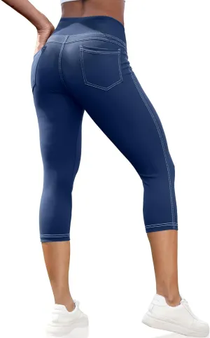 VOOVEEYA Capri Leggings for Women, High Waisted Yoga Pants with Back Pockets Crop Workout Capris Pants