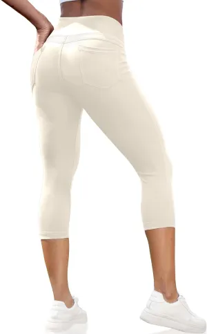 VOOVEEYA Capri Leggings for Women, High Waisted Yoga Pants with Back Pockets Crop Workout Capris Pants