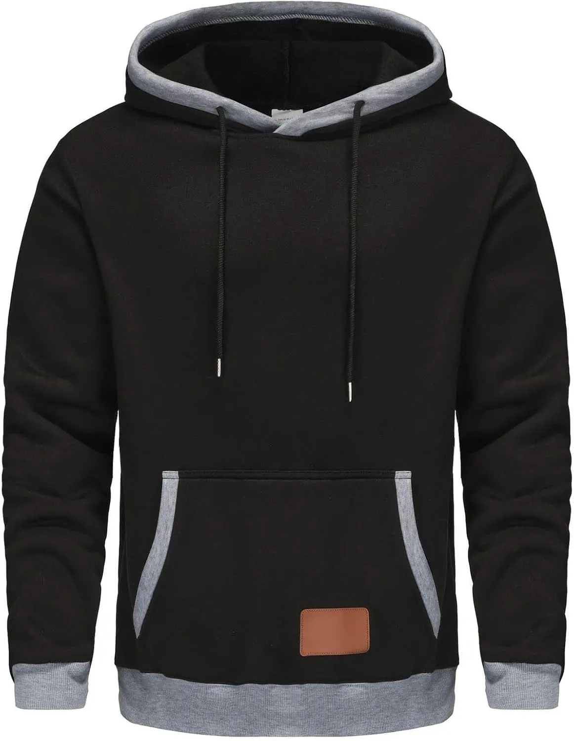 Wankang Mens Athletic Pullover Hoodies Color Block Long Sleeve Hooded Sweatshirts Casual Drawstring Tops with Kanga Pocket