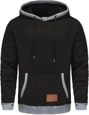 Wankang Mens Athletic Pullover Hoodies Color Block Long Sleeve Hooded Sweatshirts Casual Drawstring Tops with Kanga Pocket
