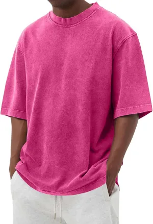 WENKOMG1 Cotton Shirt for Men Loose Fit Distressed Casual Half Sleeve T-Shirt Summer Retro Style Crewneck Pullover