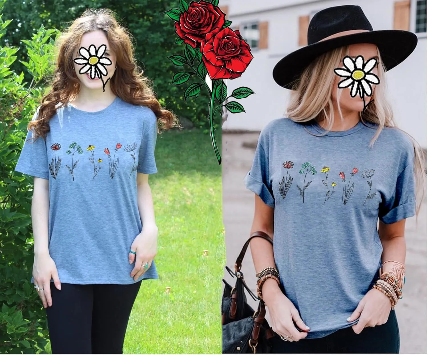 Wildflower Shirts for Women Causal Summer Flower Graphic Tees Cute Garden Plant Lover Tshirts Tops