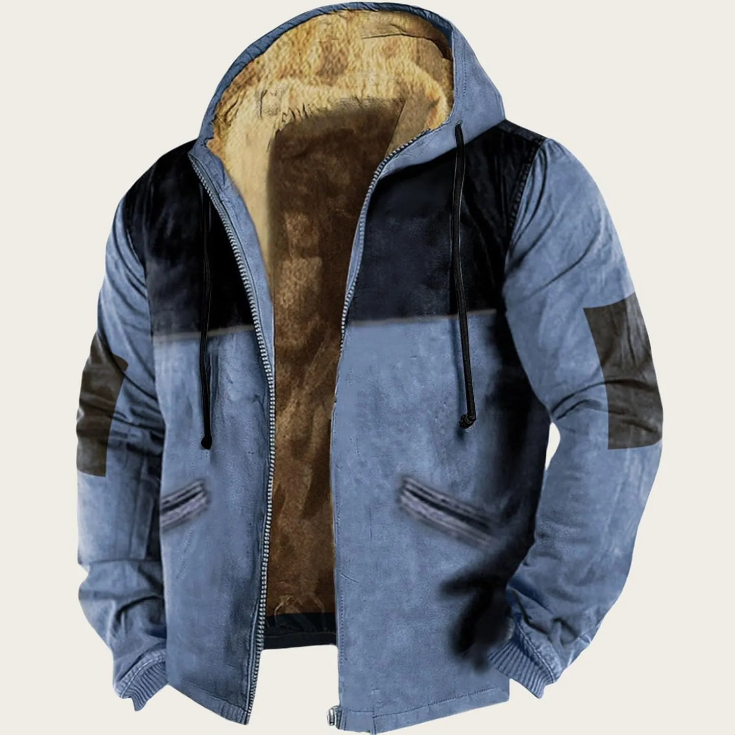 Winter Jackets for Men Fleece Lined Warm Sweatshirt Long Sleeve Zipper Hoodie Sports Hooded Jacket Coat with Pockets
