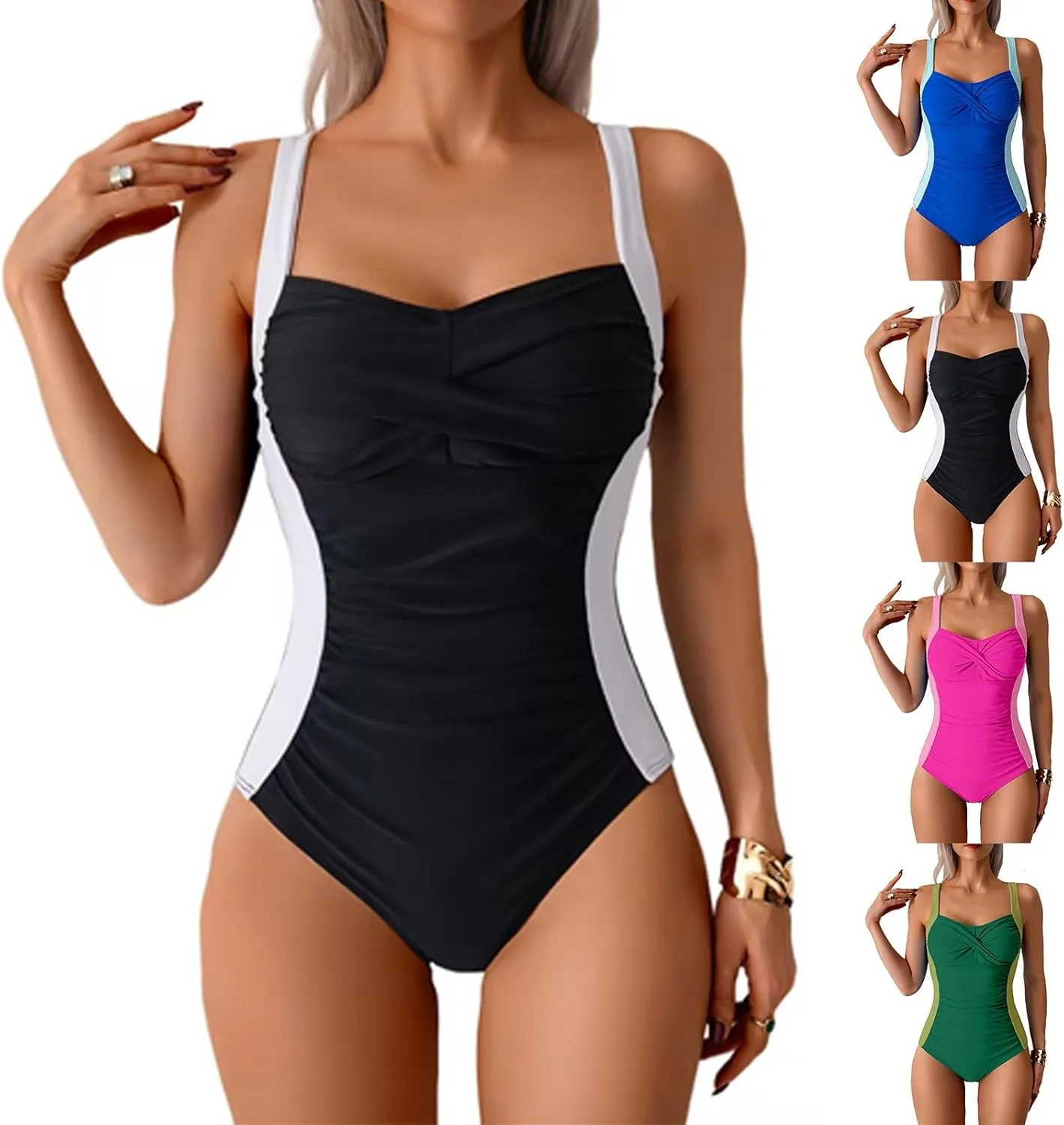 Wkishenl Women Tummy Control One Piece Swimsuit Summer Fashion Pleated Bathing Suit 2025 Solid Color Basic Beach Swimwear