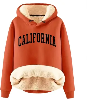 Women California Hoodies Winter Sherpa Lined Sweatshirt Warm Thermal Pullover Hooded Sweatshirts Fleece Jacket