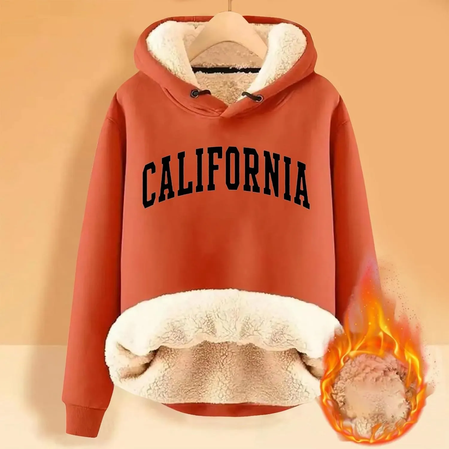 Women California Hoodies Winter Sherpa Lined Sweatshirt Warm Thermal Pullover Hooded Sweatshirts Fleece Jacket
