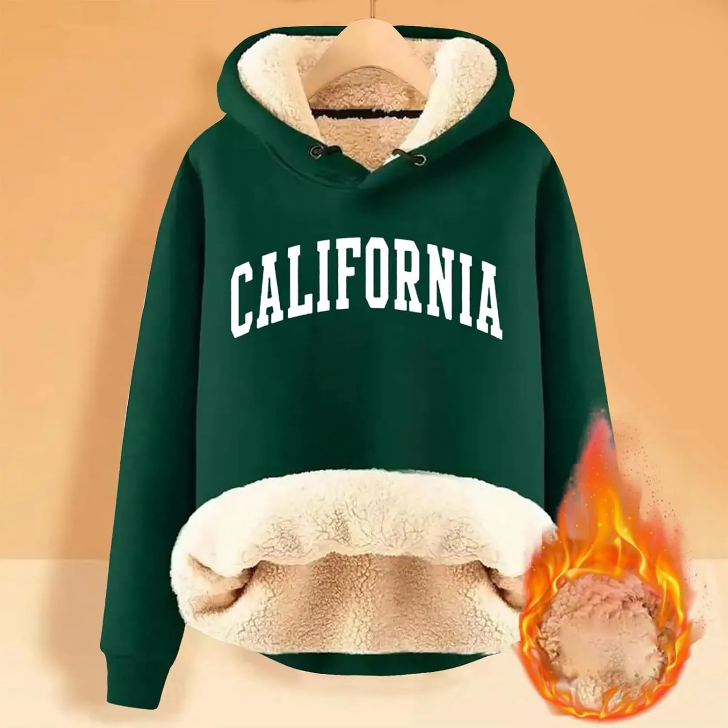 Women California Hoodies Winter Sherpa Lined Sweatshirt Warm Thermal Pullover Hooded Sweatshirts Fleece Jacket