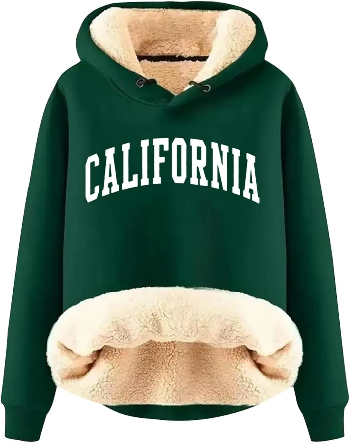 Women California Hoodies Winter Sherpa Lined Sweatshirt Warm Thermal Pullover Hooded Sweatshirts Fleece Jacket