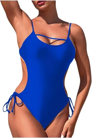 Women One Piece Swimsuit Sexy Bikini Backless Strap Bathing Suit Fashion Slimming Drawstring Swimwear Comfy Outfits