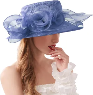 Women Organza-Kentucky Sun Hat Bridal Bow Flower Church-Derby Fascinators Bowler-Hat Wide Brim Wedding Party Cocktail