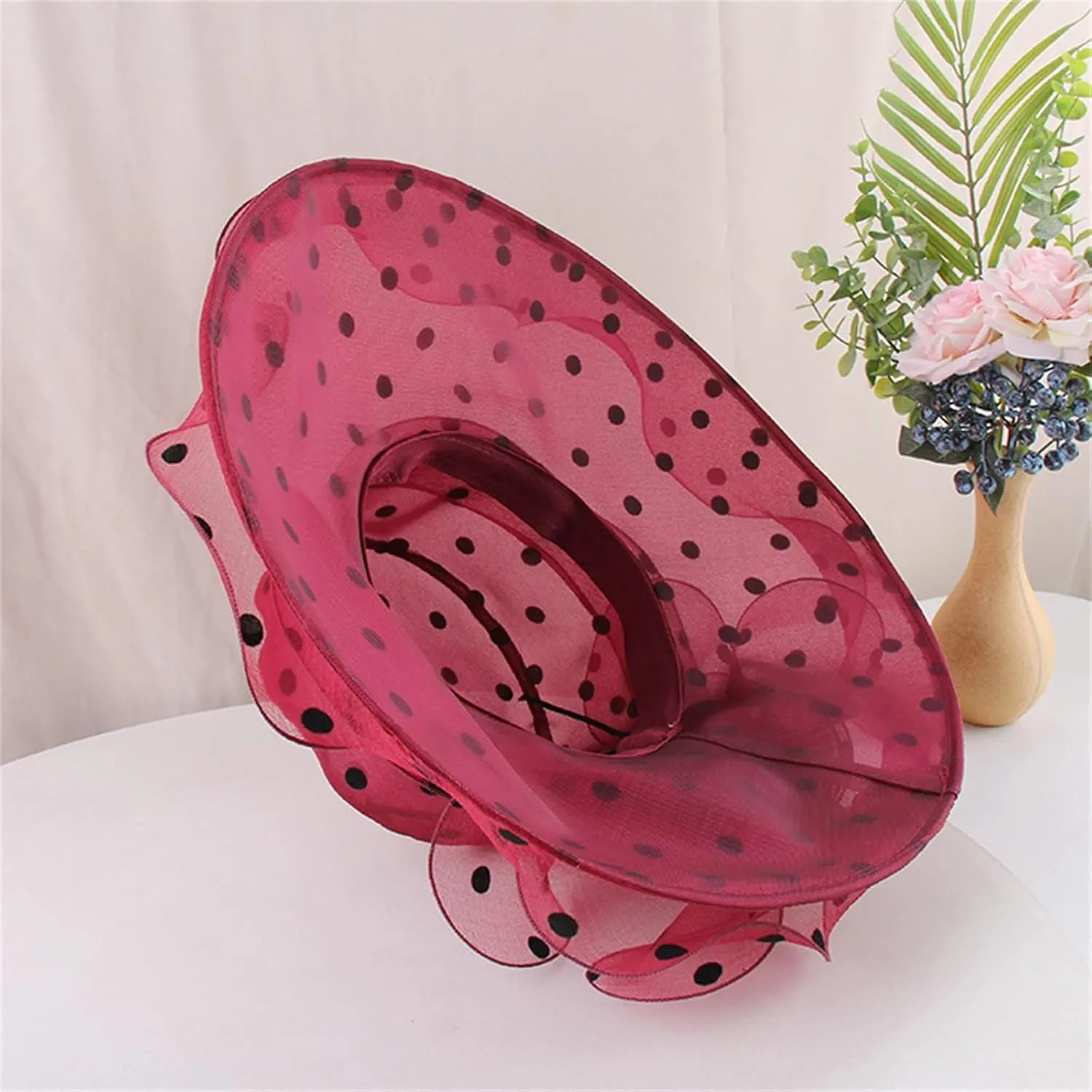 Women Organza Tea Party Kentucky Church Derby Hat Wedding Cloche Dress Fascinators Big Wide Brim UV Protection Hat