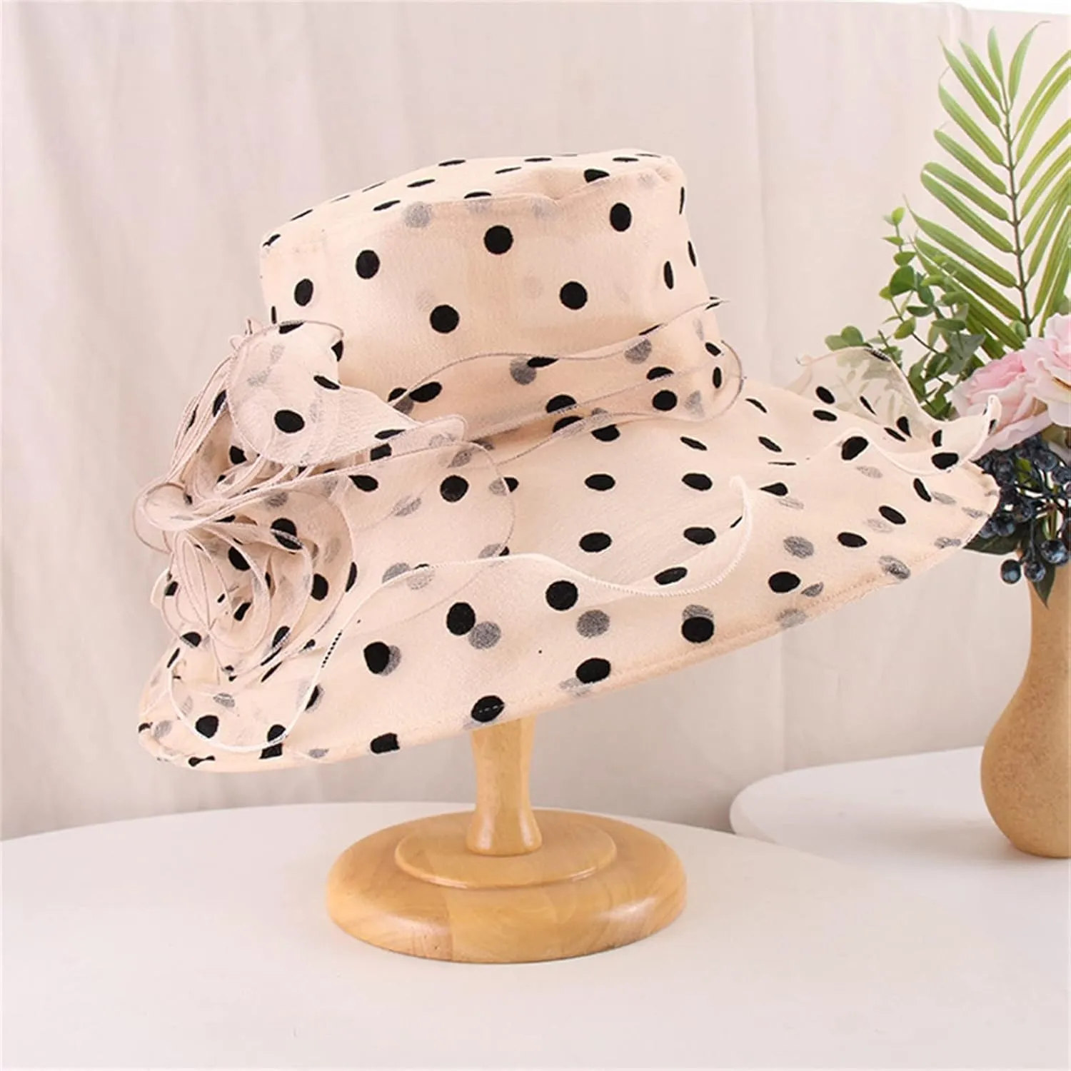 Women Organza Tea Party Kentucky Church Derby Hat Wedding Cloche Dress Fascinators Big Wide Brim UV Protection Hat