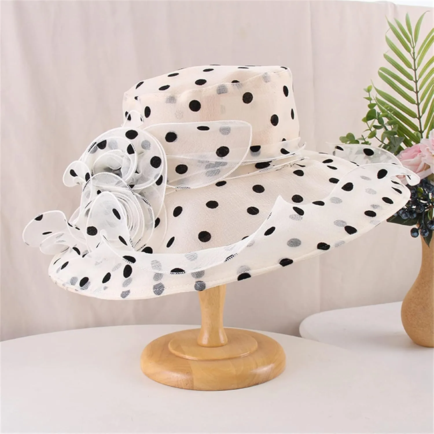 Women Organza Tea Party Kentucky Church Derby Hat Wedding Cloche Dress Fascinators Big Wide Brim UV Protection Hat